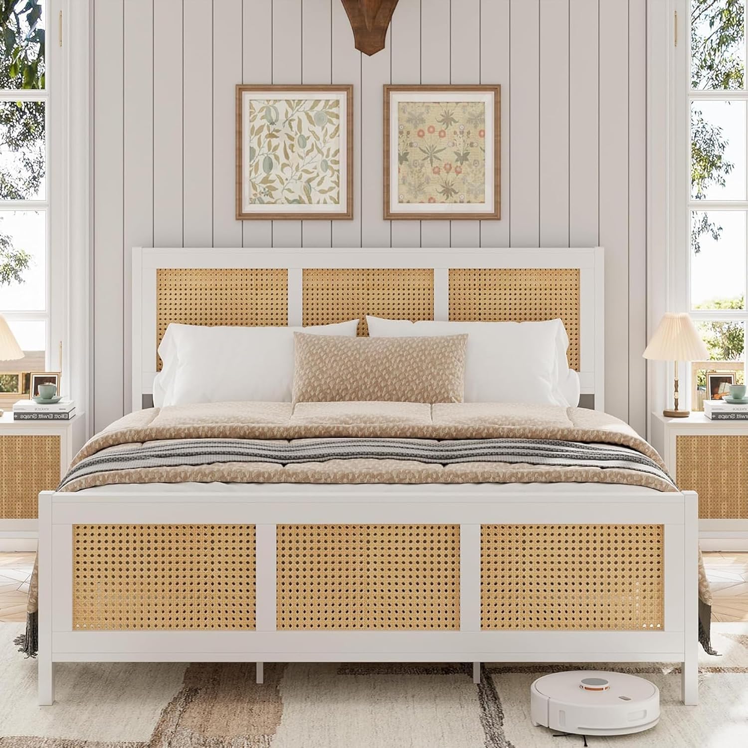 GarveeHome Rattan Queen Size Bed Frame with Headboard,... GarveeHome Rattan Queen Size Bed Frame with Headboard,...