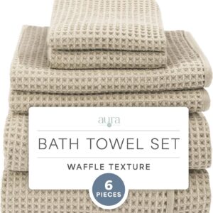 S&T INC. Aura Waffle Bath Towel Set, 6 Pieces, Beige | 2...