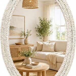 26"x39" Oval Wall Mirror, Handwoven Corn Husk,...