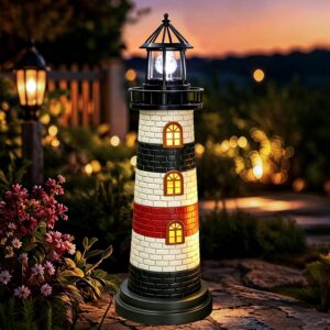 Garden Statues 23" Coastal Solar Lighthouse Garden Decor...