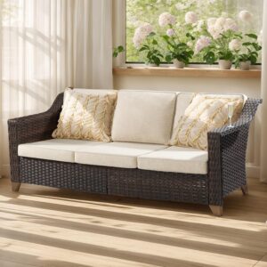 Patio Sofa - 3 Seater Rattan Sofa, All Weather High Back...