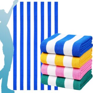 4 Packs Oversized Stripe Beach Towel Thin Terry Set for...