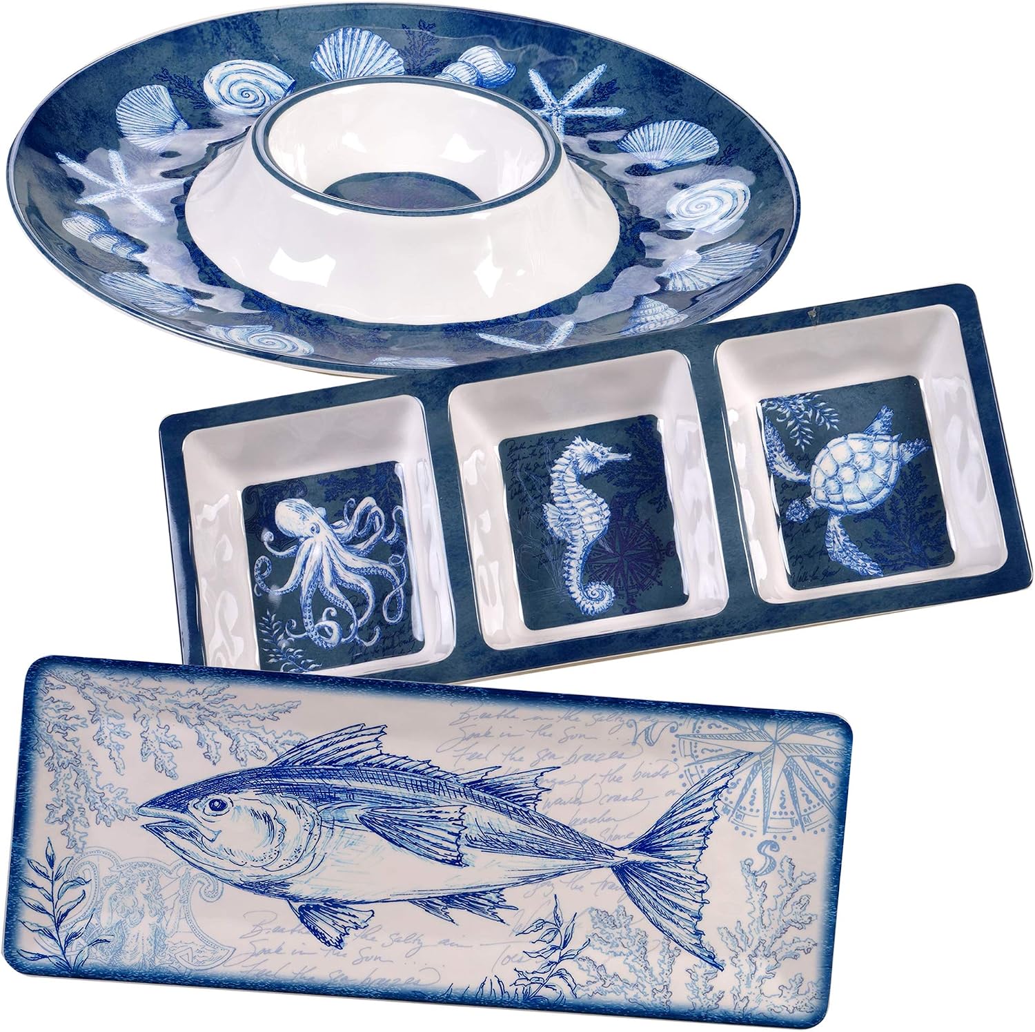 Oceanic 3-Piece Melamine Hostess Set – Includes Chip &... Oceanic 3-Piece Melamine Hostess Set – Includes Chip &...