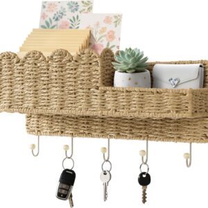 Scalloped Woven Wall Mount Key Holder with 5 Hooks,...