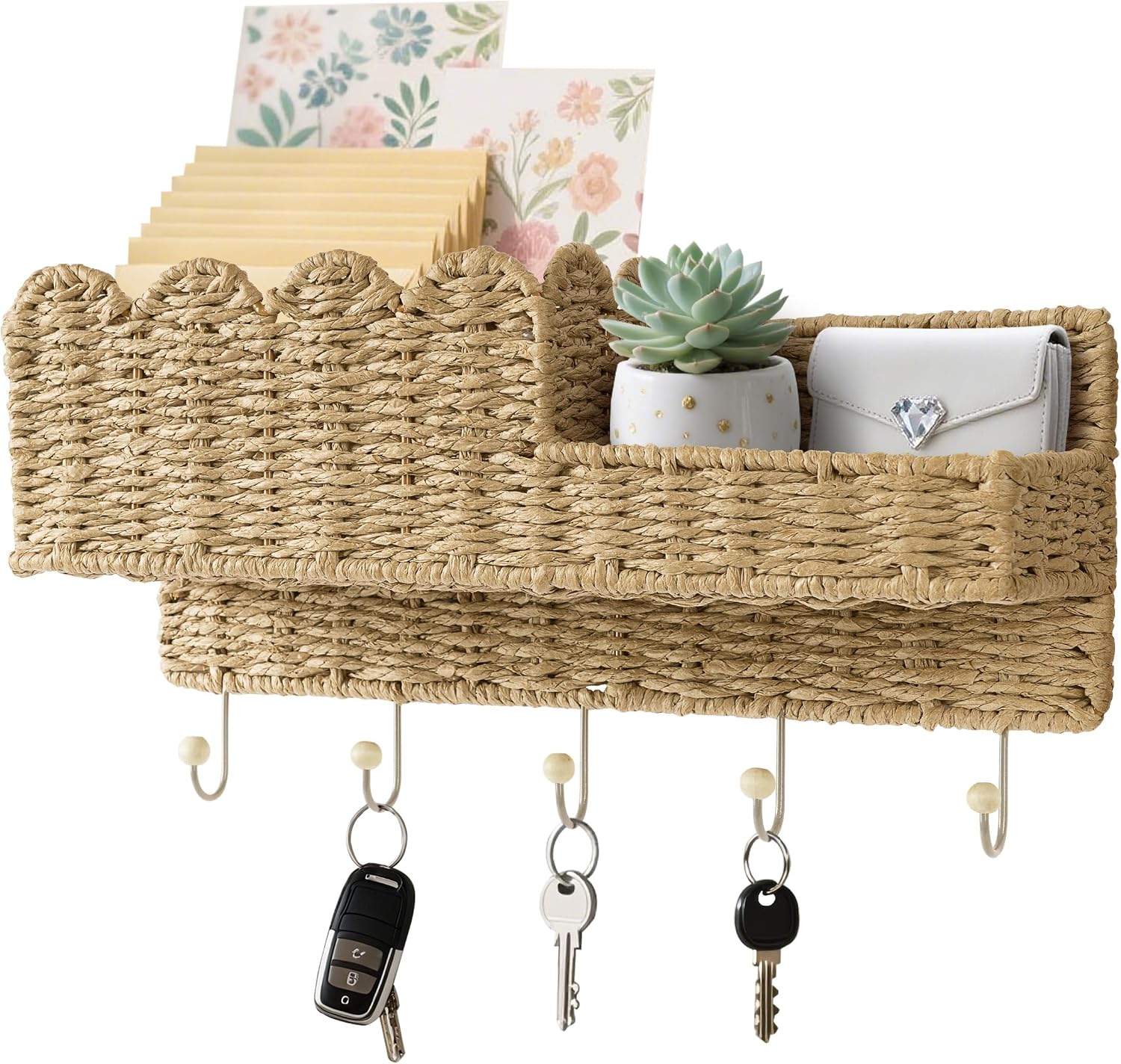 Scalloped Woven Wall Mount Key Holder with 5 Hooks,... Scalloped Woven Wall Mount Key Holder with 5 Hooks,...