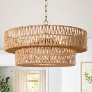 LamQee 22 Inch Farmhouse Rattan Chandeliers, 5 Lights...