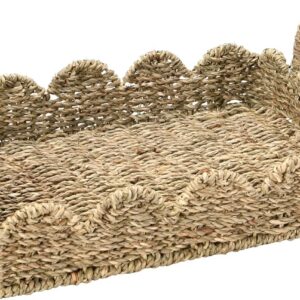 BISS Scalloped Rattan Serving Tray with Removable Floral...
