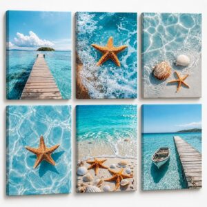 Erboinely 6 Pcs Beach Scenery Poster Wall Art | Coastal...