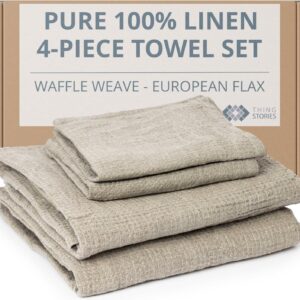 4-Piece 100% Linen Towels Set - 2 Bath Towels Set, 2...