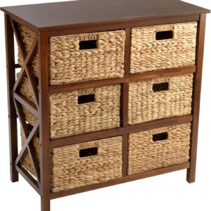 3 Tier X-Side End Storage Cabinet, Walnut | 6 Wicker Baskets