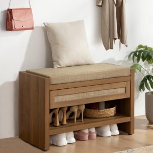 SICOTAS Rattan Shoe Bench Entryway Bench with Storage...