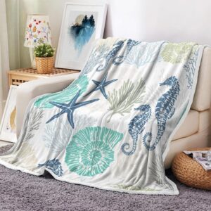 Beach Ocean Throw Blanket, Nautical Coastal Throw...