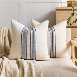 KINDREX Striped Linen Textured Throw Pillow Covers 18x18...