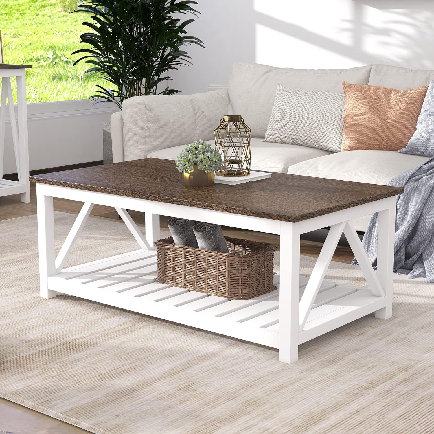 ChooChoo 40" Farmhouse Coffee Table with A-Frame Design... ChooChoo 40" Farmhouse Coffee Table with A-Frame Design...