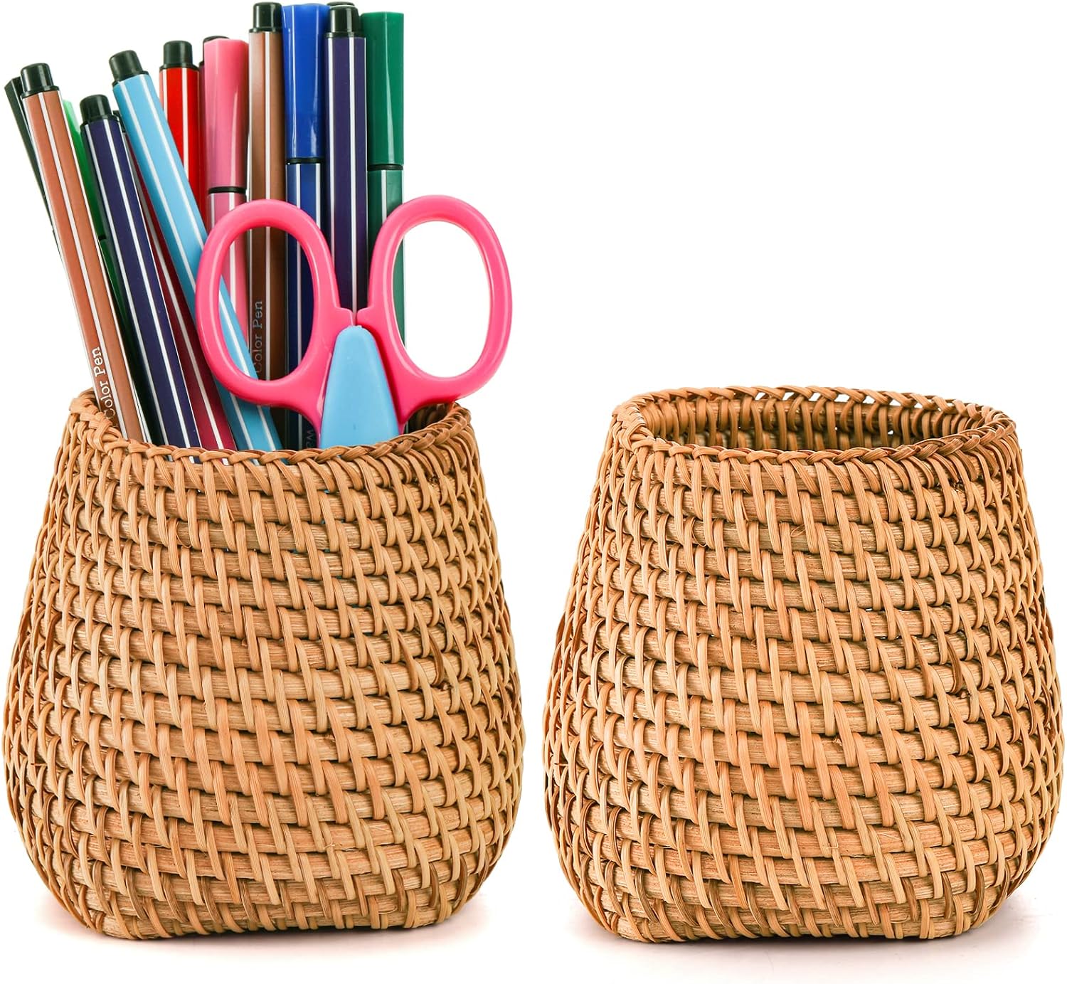 Hacaroa Set of 2 Rattan Pencil Holder for Desk, Handmade... Hacaroa Set of 2 Rattan Pencil Holder for Desk, Handmade...