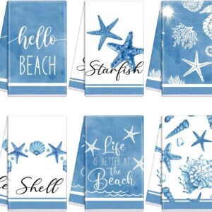 Oudain 6 Pcs Beach Kitchen Towels Ocean Coastal Hand...