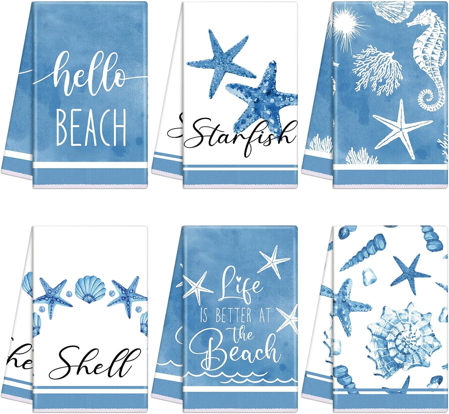 Oudain 6 Pcs Beach Kitchen Towels Ocean Coastal Hand... Oudain 6 Pcs Beach Kitchen Towels Ocean Coastal Hand...