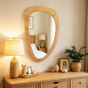 BAODANFU Irregular Rattan Wall Mirrors Decorative,...