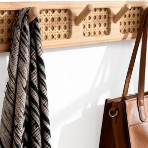 Wall Mount Coat Rack, 17in Sturdy Modern Rattan Hooks |...