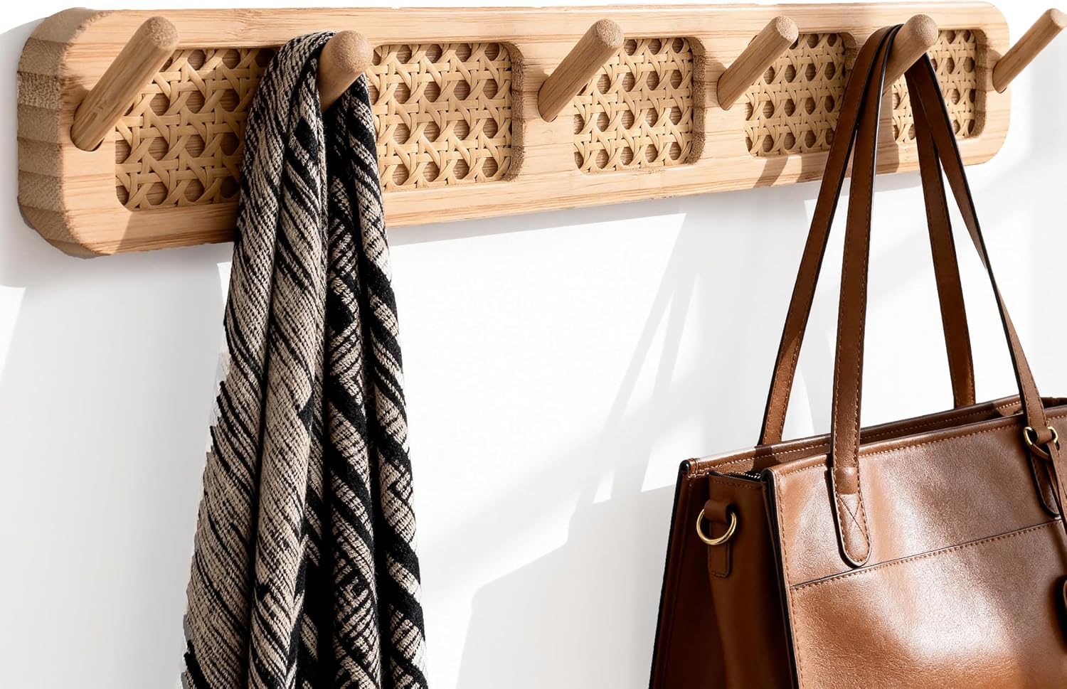 Wall Mount Coat Rack, 17in Sturdy Modern Rattan Hooks |... Wall Mount Coat Rack, 17in Sturdy Modern Rattan Hooks |...