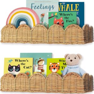 VIVIKA Nursery Book Shelves, Natural Rattan Scalloped,...