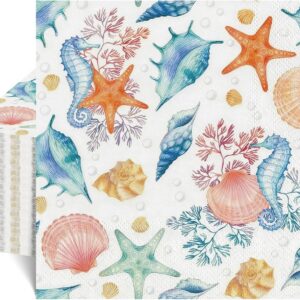 NatNarr 50 Pcs Seashell Napkins, 6.5" Coastal Beach...