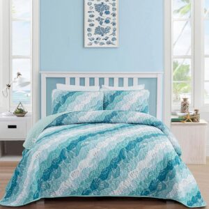 Dinjoy Coastal Quilts Queen Size, Blue Green Ocean Beach...