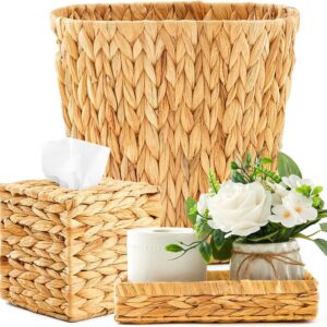 3 Pcs Wicker Bathroom Set Rattan Trash Can Tissue Box...