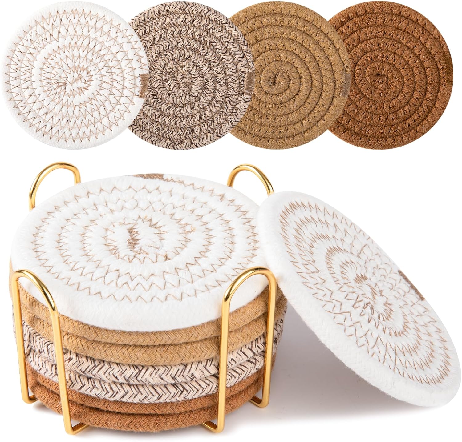 OIAHOMY 8 Pcs Coasters with Holder for Beer, Coffee,... OIAHOMY 8 Pcs Coasters with Holder for Beer, Coffee,...