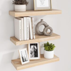 fuqing Natural Wood Floating Shelves, 17 Inch Wooden...