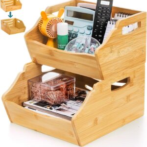Cididu 2 Pack Bamboo Stackable Storage Bin, Countertop...