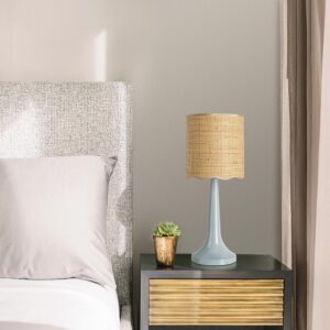 Light Blue Rattan Small Table Lamp for Bedroom, Light...
