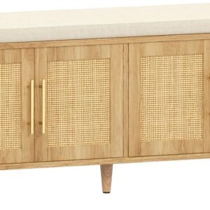 Akxomel 47.2" Rattan Shoe Storage Bench 4 Doors Wooden...