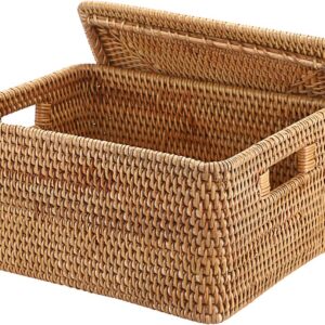 Hipiwe Wicker Storage Bin with Lid & Handle Handwoven...