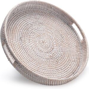 13.8 inch Round Rattan Tray, Decorative Coffee Table...