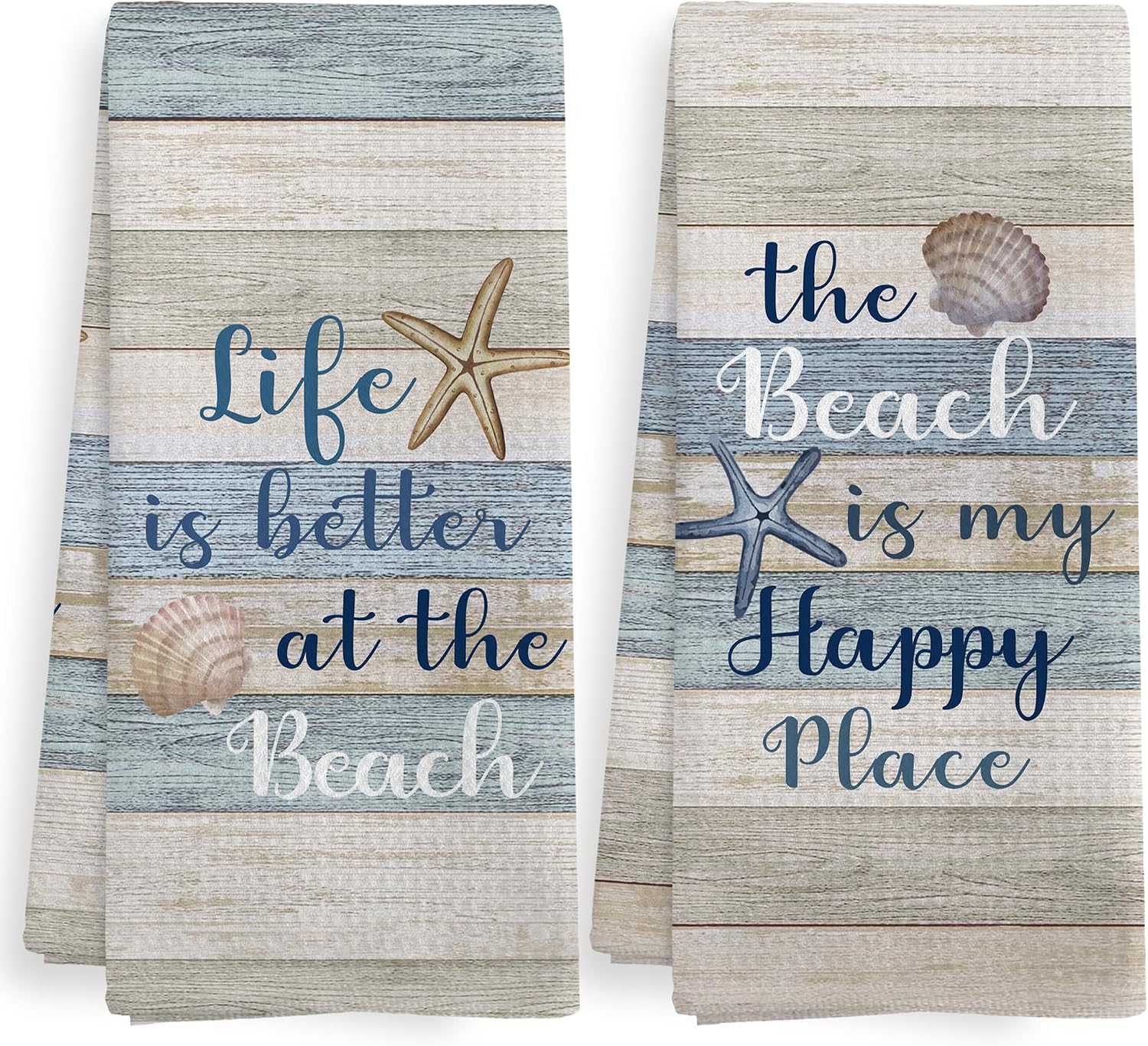 Coastal Beach Kitchen Towels and Dishcloths Sets of 2,... Coastal Beach Kitchen Towels and Dishcloths Sets of 2,...