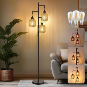 ROTTOGOON Dimmable Boho Floor Lamp - 3 Light Farmhouse...
