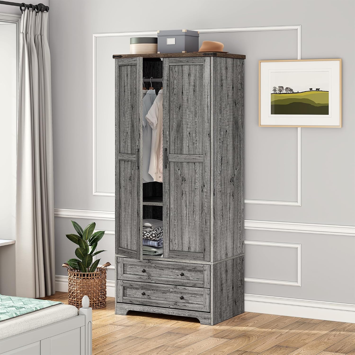 Brafab Wooden Armoire Wardrobe Closet with Drawers,... Brafab Wooden Armoire Wardrobe Closet with Drawers,...