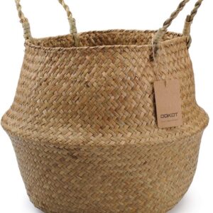 Seagrass Plant Basket with Handles, Wicker Woven Storage...
