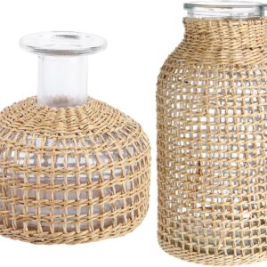 DOITOOL Glass Vase with Rattan Cover, Farmhouse Rattan...