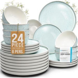 24 Piece Stoneware Dinnerware Set for 8, Handmade Plates...