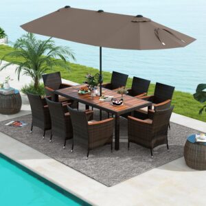 Tangkula 11 Pieces Rattan Outdoor Dining Set with 15Ft...