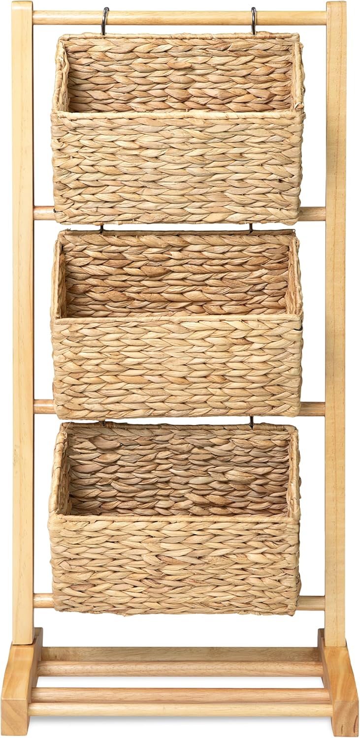 HOMESTEAD 3-Tier Wooden Shelf with Water Hyacinth Woven... HOMESTEAD 3-Tier Wooden Shelf with Water Hyacinth Woven...
