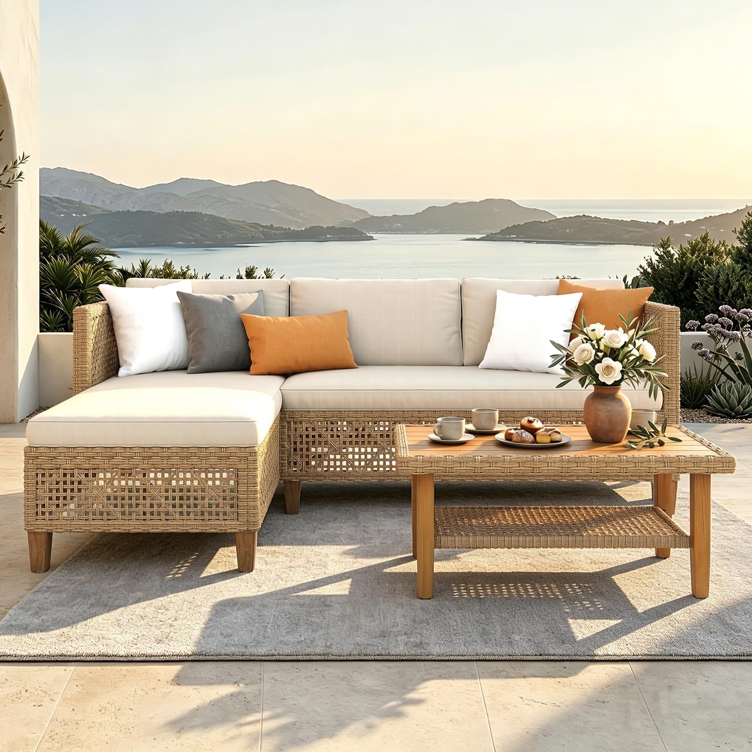 MFSTUDIO L Shaped Outdoor Couch Set, Wicker Patio... MFSTUDIO L Shaped Outdoor Couch Set, Wicker Patio...