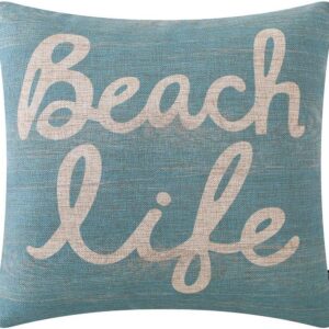 TRENDIN Beach Life Throw Pillow Cover Wood Light Blue...
