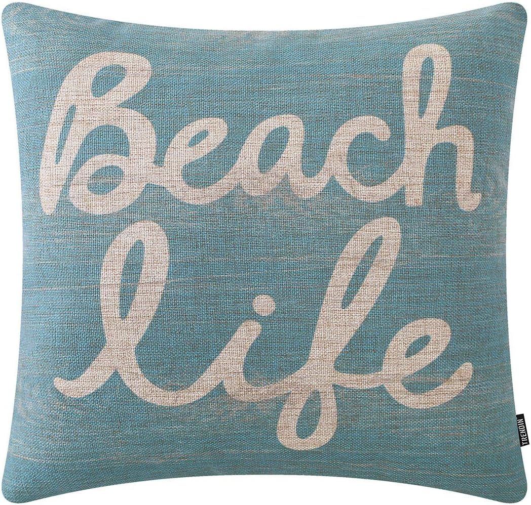 TRENDIN Beach Life Throw Pillow Cover Wood Light Blue... TRENDIN Beach Life Throw Pillow Cover Wood Light Blue...