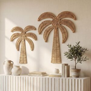 Cinnvoice 2 Pcs Rattan Palm Tree Wall Decor Tropical...