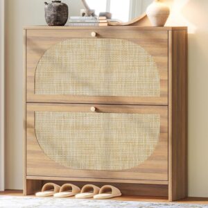Rattan Arched Accent Shoe Storage Cabinet - Freestanding...