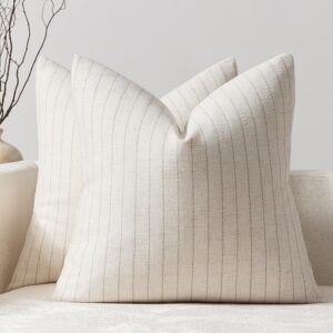 Pack of 2 Linen Striped Throw Pillow Covers 18x18...