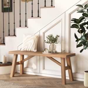 Wnutrees Sawmill Long Solid Wood Bench,43" Farmhouse...